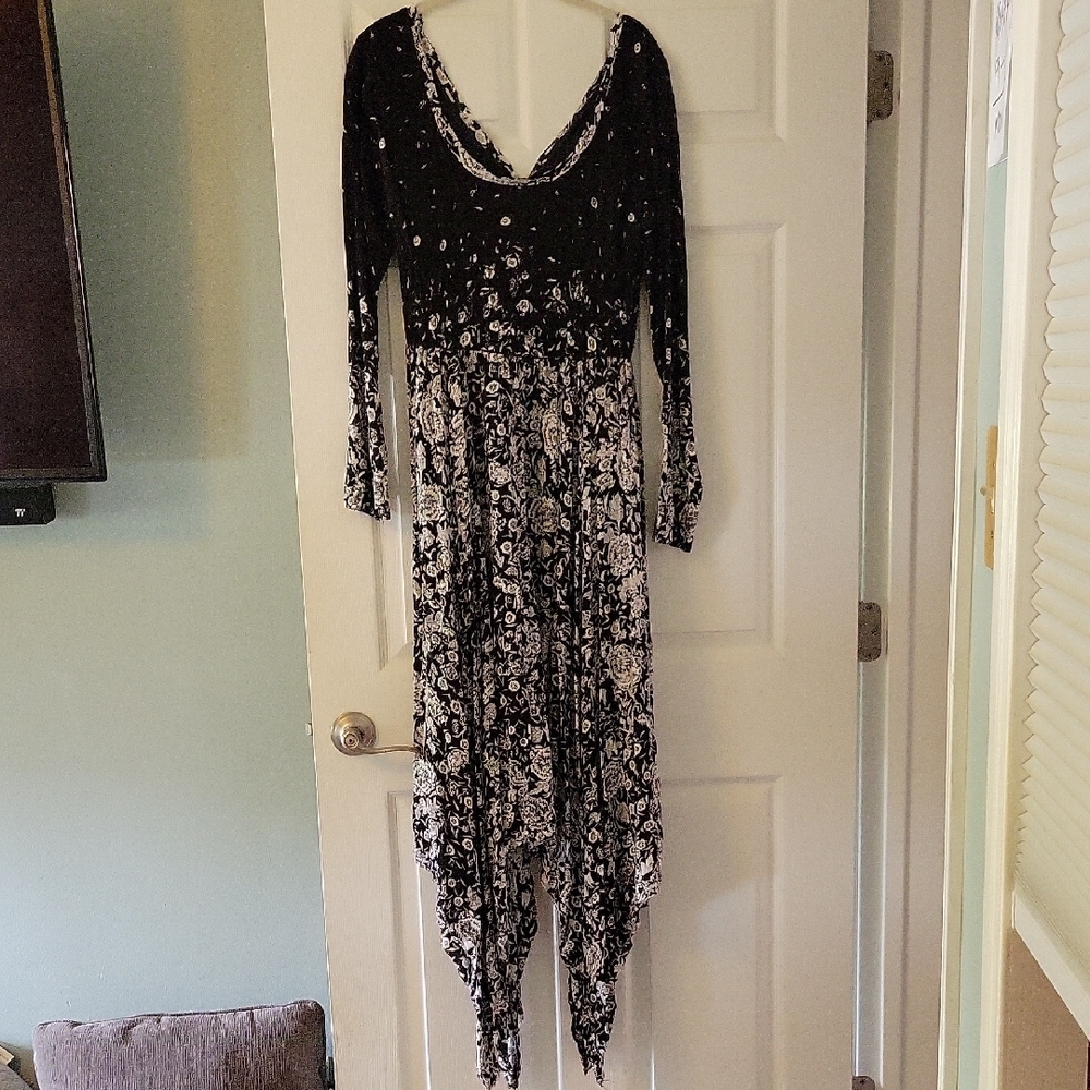 Free People Cream and Black Asymmetrical Long Sleeve Gown FREE PEOPLE